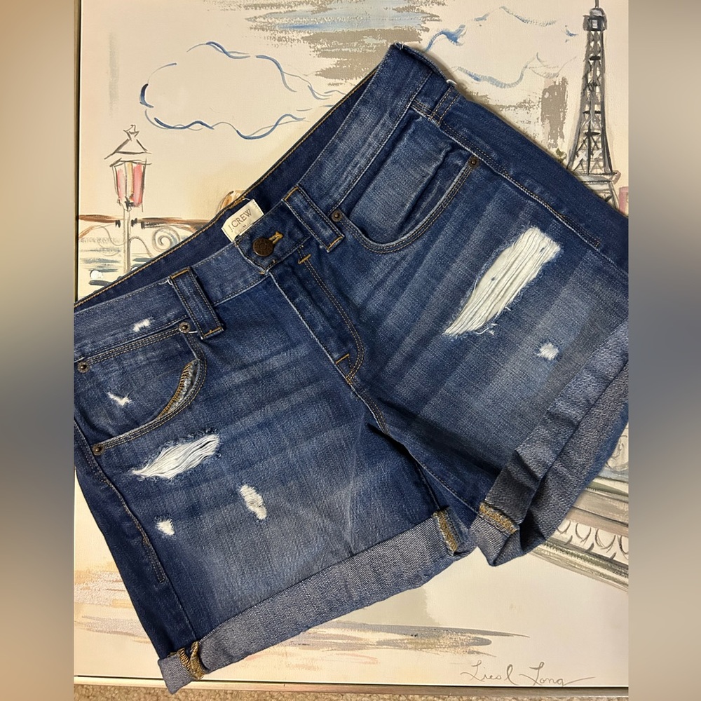 J.Crew Factory Distressed Denim Jean Shorts Cuffed Uncuffed Size 27